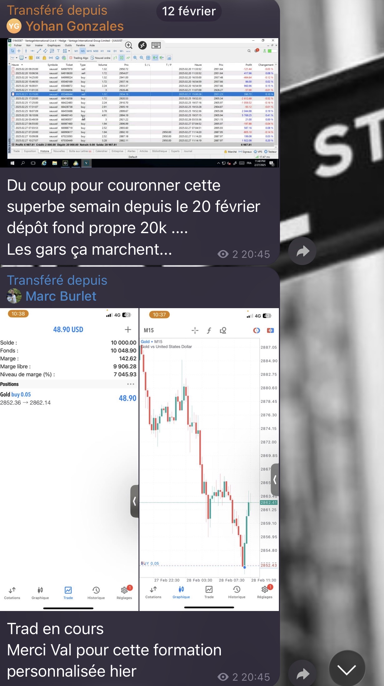 Capture résultat Apogée : retours membres et trades en cours